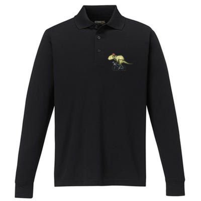 Trex Bikers Bicycle Riding Dinosaur Design Performance Long Sleeve Polo