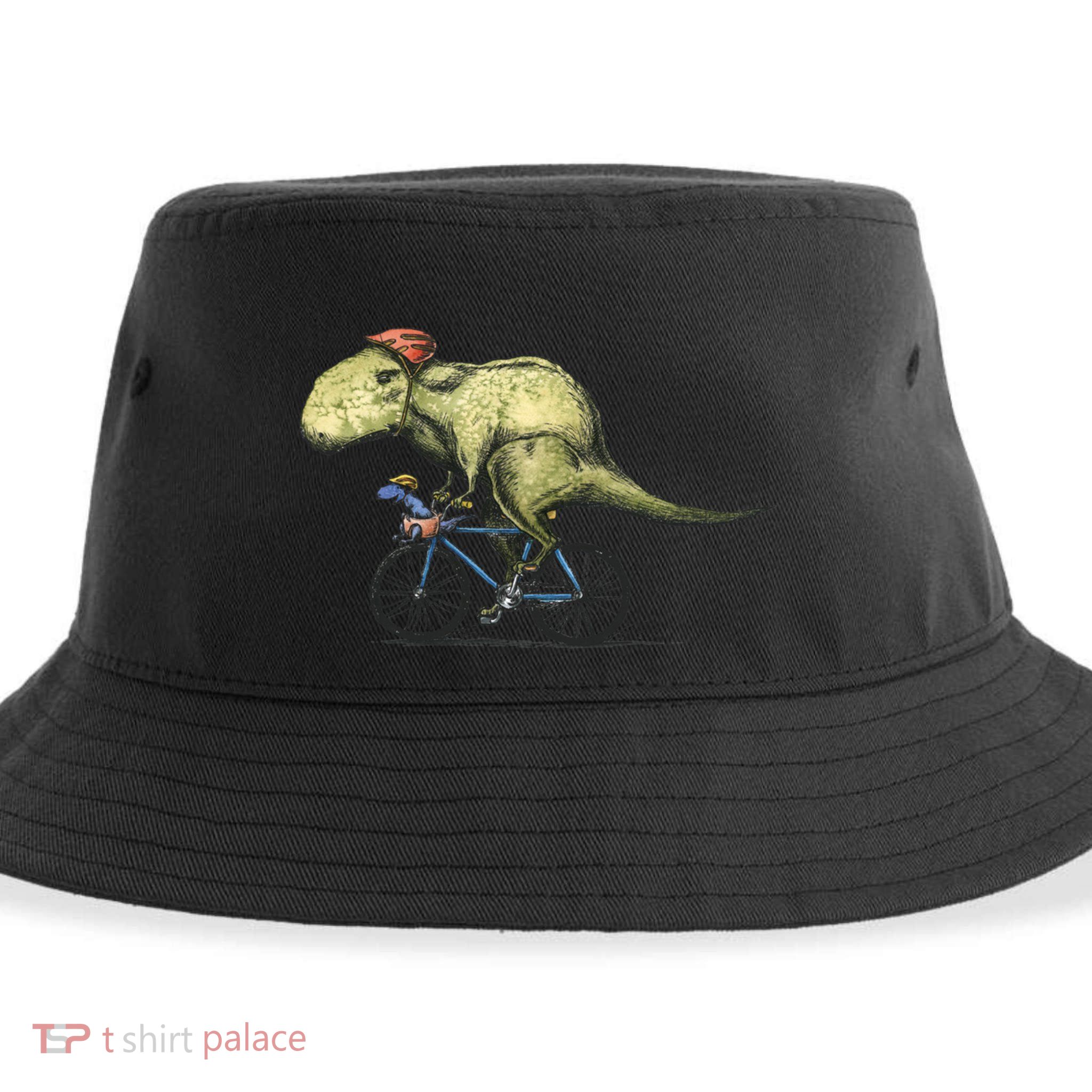 Trex Bikers Bicycle Riding Dinosaur Design Sustainable Bucket Hat