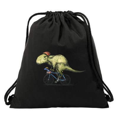 Trex Bikers Bicycle Riding Dinosaur Design Drawstring Bag
