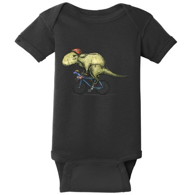 Trex Bikers Bicycle Riding Dinosaur Design Baby Bodysuit
