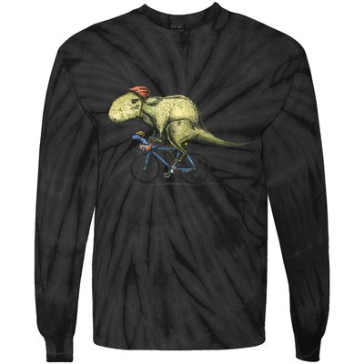 Trex Bikers Bicycle Riding Dinosaur Design Tie-Dye Long Sleeve Shirt