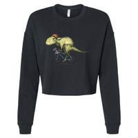 Trex Bikers Bicycle Riding Dinosaur Design Cropped Pullover Crew