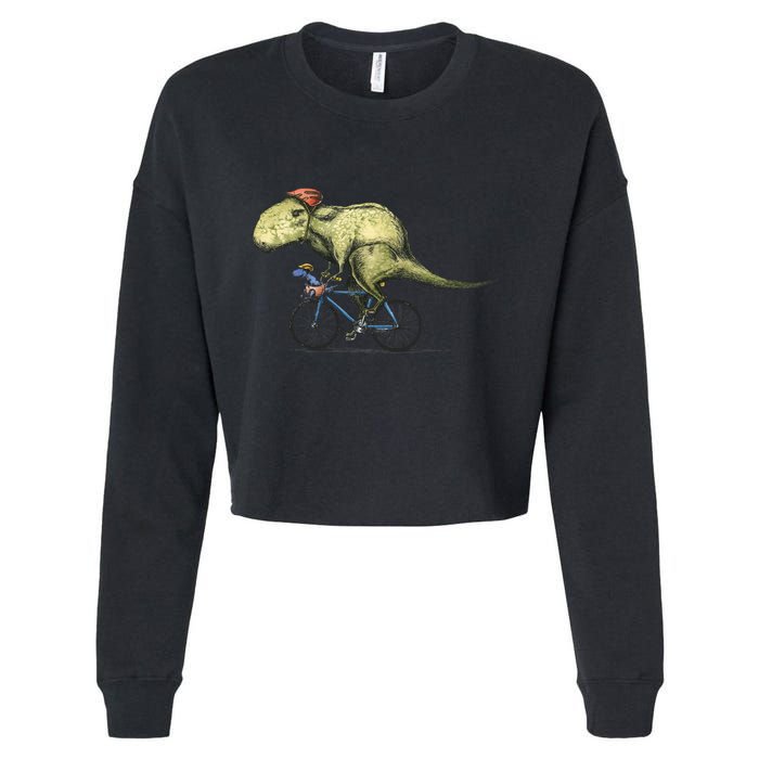 Trex Bikers Bicycle Riding Dinosaur Design Cropped Pullover Crew