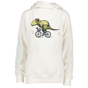 Trex Bikers Bicycle Riding Dinosaur Design Womens Funnel Neck Pullover Hood