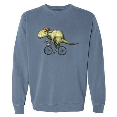 Trex Bikers Bicycle Riding Dinosaur Design Garment-Dyed Sweatshirt