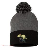 Trex Bikers Bicycle Riding Dinosaur Design Pom Pom 12in Knit Beanie