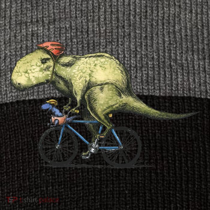 Trex Bikers Bicycle Riding Dinosaur Design Pom Pom 12in Knit Beanie