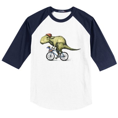 Trex Bikers Bicycle Riding Dinosaur Design Baseball Sleeve Shirt