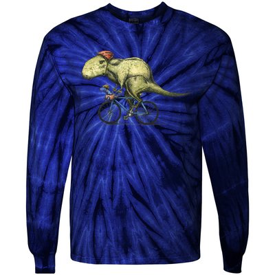 Trex Bikers Bicycle Riding Dinosaur Design Tie-Dye Long Sleeve Shirt