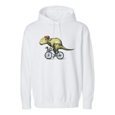 Trex Bikers Bicycle Riding Dinosaur Design Garment-Dyed Fleece Hoodie