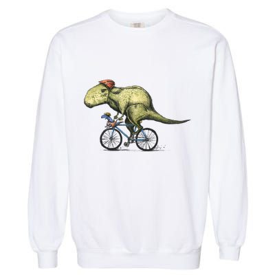 Trex Bikers Bicycle Riding Dinosaur Design Garment-Dyed Sweatshirt