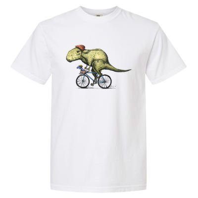 Trex Bikers Bicycle Riding Dinosaur Design Garment-Dyed Heavyweight T-Shirt