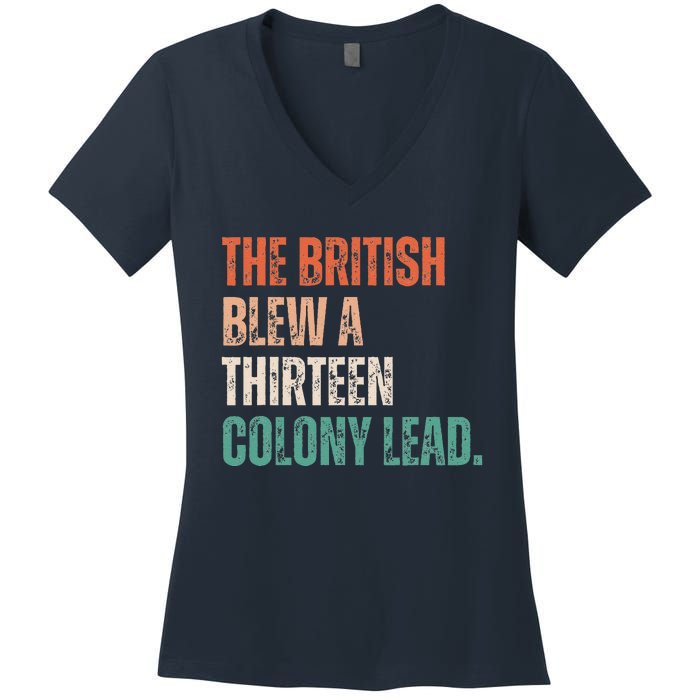 The British Blew A Thirteen Colony Lead Retro Vintage Women's V-Neck T-Shirt