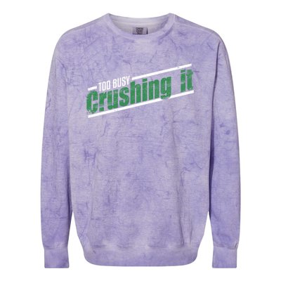 Too Busy Crushing It Vintage Hardworking Achiever Winners Gift Colorblast Crewneck Sweatshirt