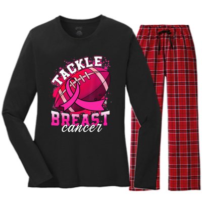 Tackle Breast Cancer Awareness P.I.N.K Ribbon Football Women's Long Sleeve Flannel Pajama Set 