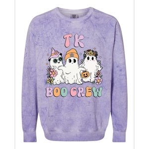 Tk Boo Crew Retro Groovy Halloween Floral Ghost Tk Teacher Colorblast Crewneck Sweatshirt