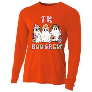 Tk Boo Crew Retro Groovy Halloween Floral Ghost Tk Teacher Cooling Performance Long Sleeve Crew