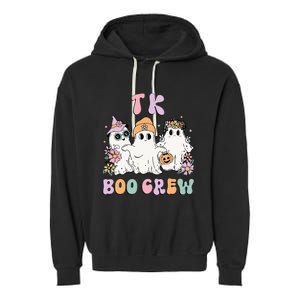 Tk Boo Crew Retro Groovy Halloween Floral Ghost Tk Teacher Garment-Dyed Fleece Hoodie