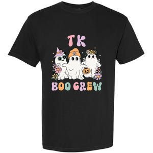 Tk Boo Crew Retro Groovy Halloween Floral Ghost Tk Teacher Garment-Dyed Heavyweight T-Shirt