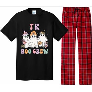 Tk Boo Crew Retro Groovy Halloween Floral Ghost Tk Teacher Pajama Set