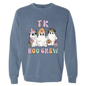 Tk Boo Crew Retro Groovy Halloween Floral Ghost Tk Teacher Garment-Dyed Sweatshirt