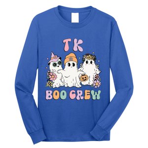 Tk Boo Crew Retro Groovy Halloween Floral Ghost Tk Teacher Long Sleeve Shirt