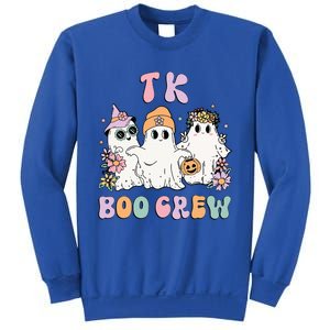 Tk Boo Crew Retro Groovy Halloween Floral Ghost Tk Teacher Sweatshirt