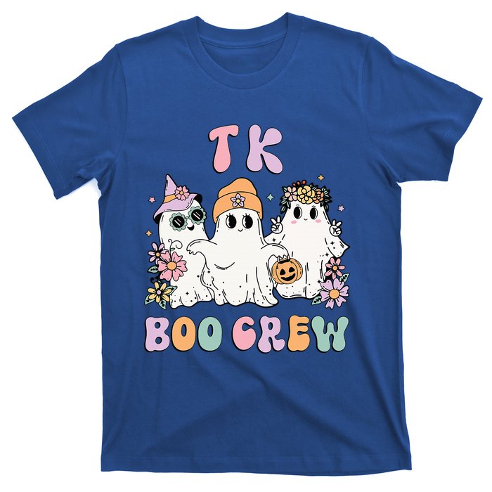 Tk Boo Crew Retro Groovy Halloween Floral Ghost Tk Teacher T-Shirt