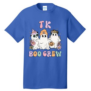 Tk Boo Crew Retro Groovy Halloween Floral Ghost Tk Teacher Tall T-Shirt