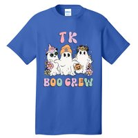 Tk Boo Crew Retro Groovy Halloween Floral Ghost Tk Teacher Tall T-Shirt