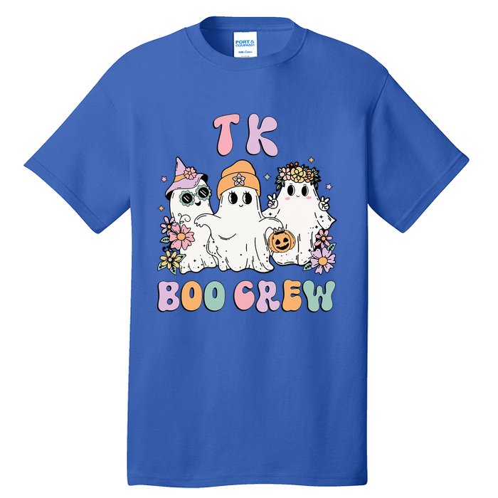 Tk Boo Crew Retro Groovy Halloween Floral Ghost Tk Teacher Tall T-Shirt