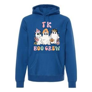 Tk Boo Crew Retro Groovy Halloween Floral Ghost Tk Teacher Premium Hoodie