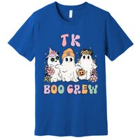 Tk Boo Crew Retro Groovy Halloween Floral Ghost Tk Teacher Premium T-Shirt