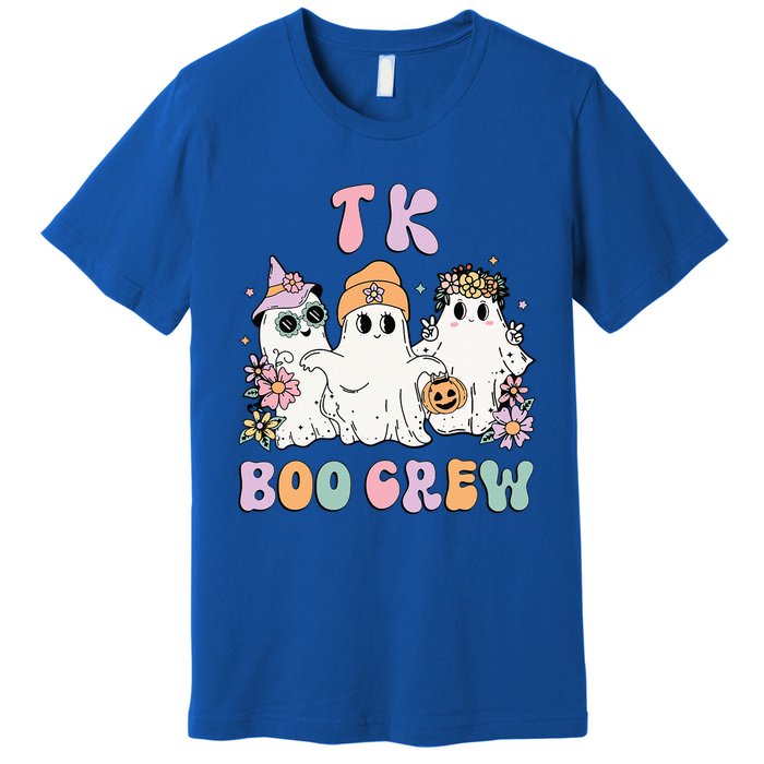 Tk Boo Crew Retro Groovy Halloween Floral Ghost Tk Teacher Premium T-Shirt