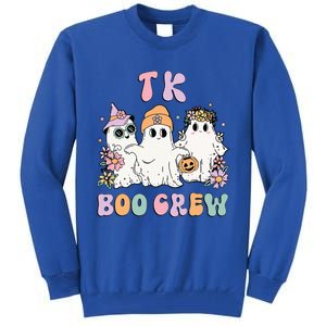 Tk Boo Crew Retro Groovy Halloween Floral Ghost Tk Teacher Tall Sweatshirt