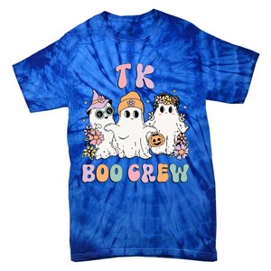 Tk Boo Crew Retro Groovy Halloween Floral Ghost Tk Teacher Tie-Dye T-Shirt