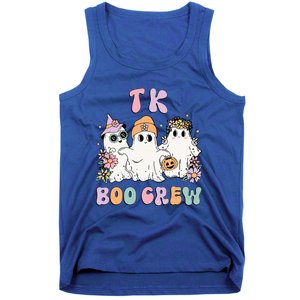 Tk Boo Crew Retro Groovy Halloween Floral Ghost Tk Teacher Tank Top