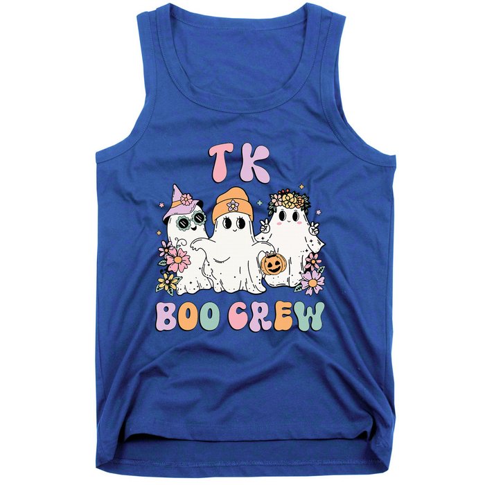 Tk Boo Crew Retro Groovy Halloween Floral Ghost Tk Teacher Tank Top