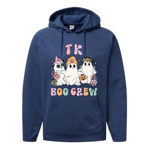 Tk Boo Crew Retro Groovy Halloween Floral Ghost Tk Teacher Performance Fleece Hoodie