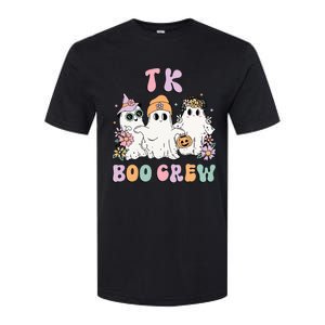 Tk Boo Crew Retro Groovy Halloween Floral Ghost Tk Teacher Softstyle CVC T-Shirt