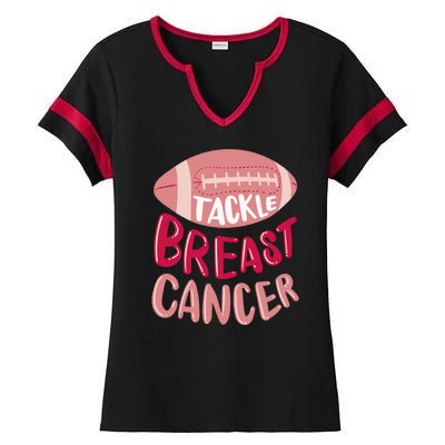 Tackle Breast Cancer Football Ladies Halftime Notch Neck Tee