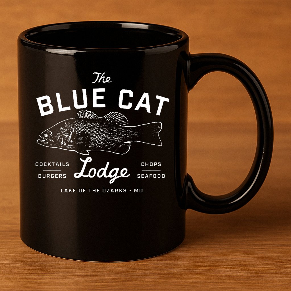 The Blue Cat Lodge Lake Of Ozarks Fish 11oz C Handle Ceramic Mug