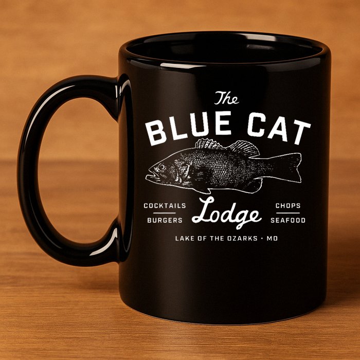 The Blue Cat Lodge Lake Of Ozarks Fish 11oz C Handle Ceramic Mug