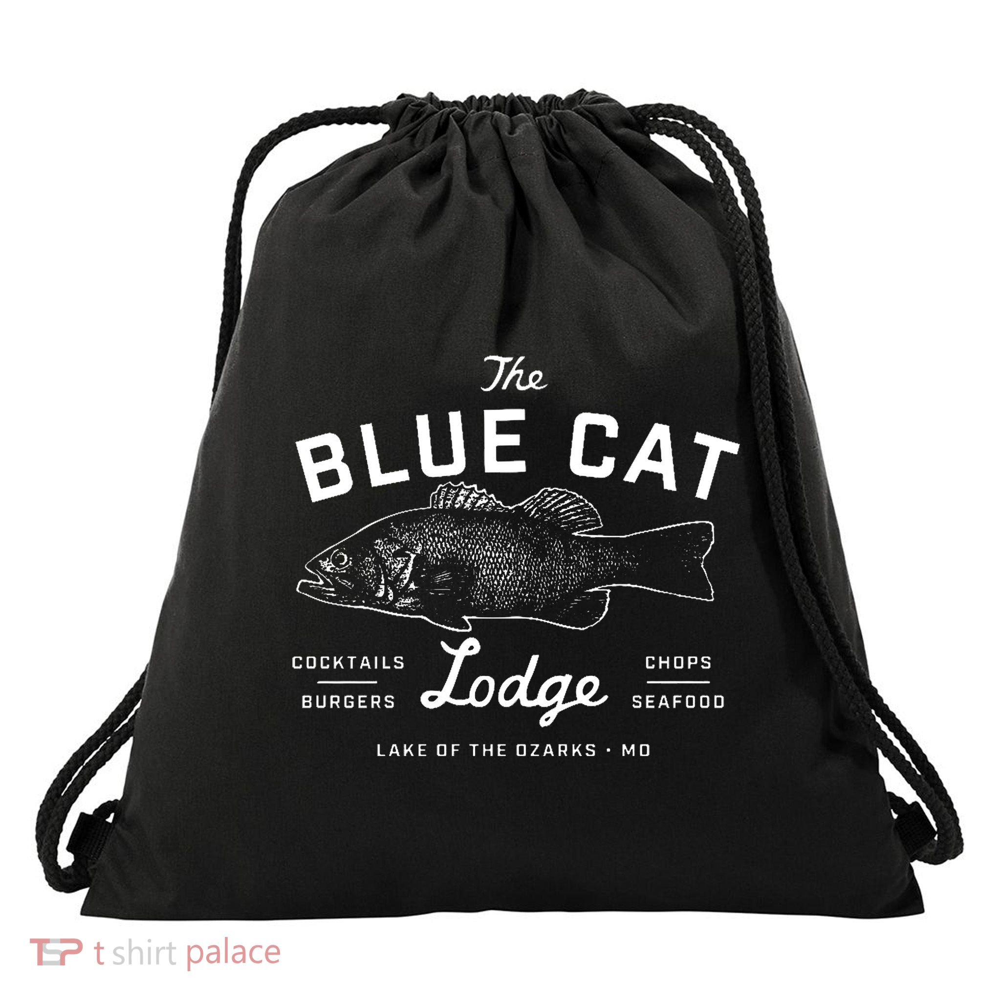 The Blue Cat Lodge Lake Of Ozarks Fish Drawstring Bag