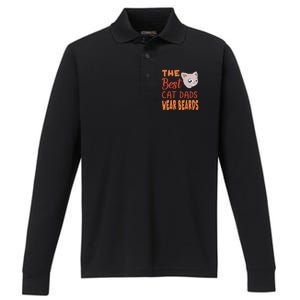 The Best Cat Dads Wear Beards Funny Cat Daddy Gift Performance Long Sleeve Polo