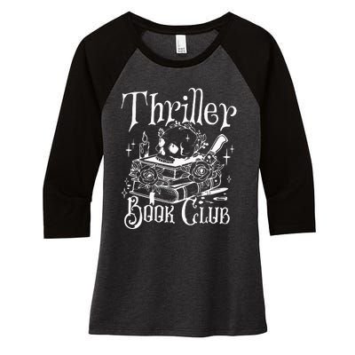 Thriller Book Club Floral Skull Women's Tri-Blend 3/4-Sleeve Raglan Shirt