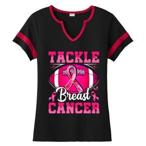 Tackle Breast Cancer Warrior Ribbon Football Ladies Halftime Notch Neck Tee