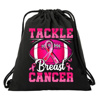 Tackle Breast Cancer Warrior Ribbon Football Drawstring Bag