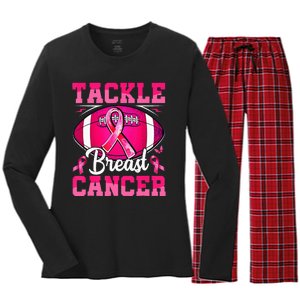 Tackle Breast Cancer Warrior Ribbon Football Women's Long Sleeve Flannel Pajama Set 