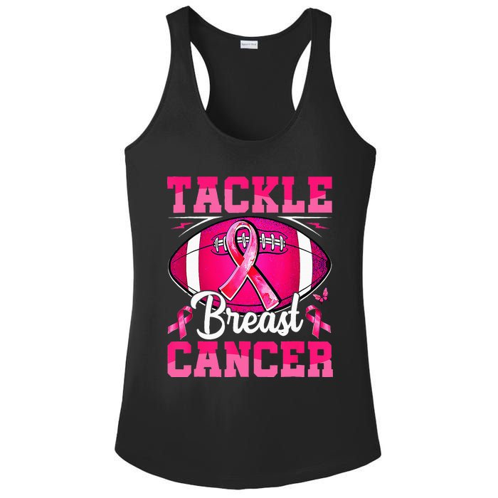 Tackle Breast Cancer Warrior Ribbon Football Ladies PosiCharge Competitor Racerback Tank